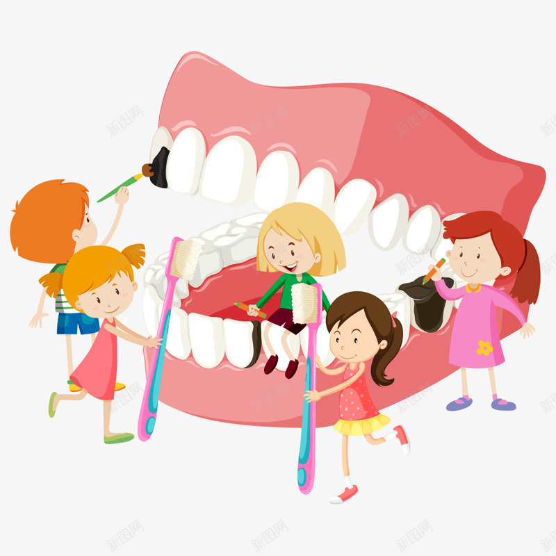 清洗牙齿png免抠素材_新图网 https://ixintu.com 卡通人物 卡通小孩 小孩 牙齿 牙齿健康 矢量人物
