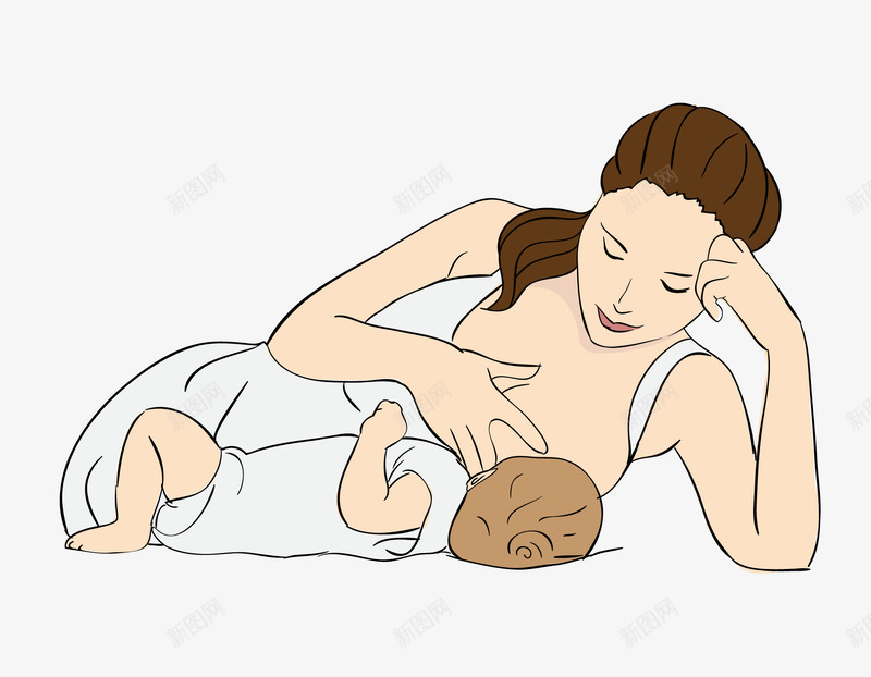 母乳喂养侧躺矢量图ai免抠素材_新图网 https://ixintu.com 侧躺 喂养 婴儿 母乳 母亲 矢量图
