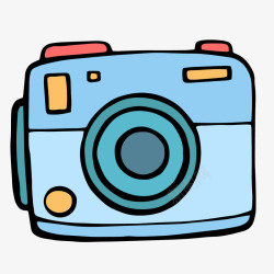 手绘数码相机一部手绘的蓝色相机矢量图高清图片