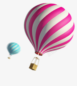 粉蓝色条纹清新热气球素材