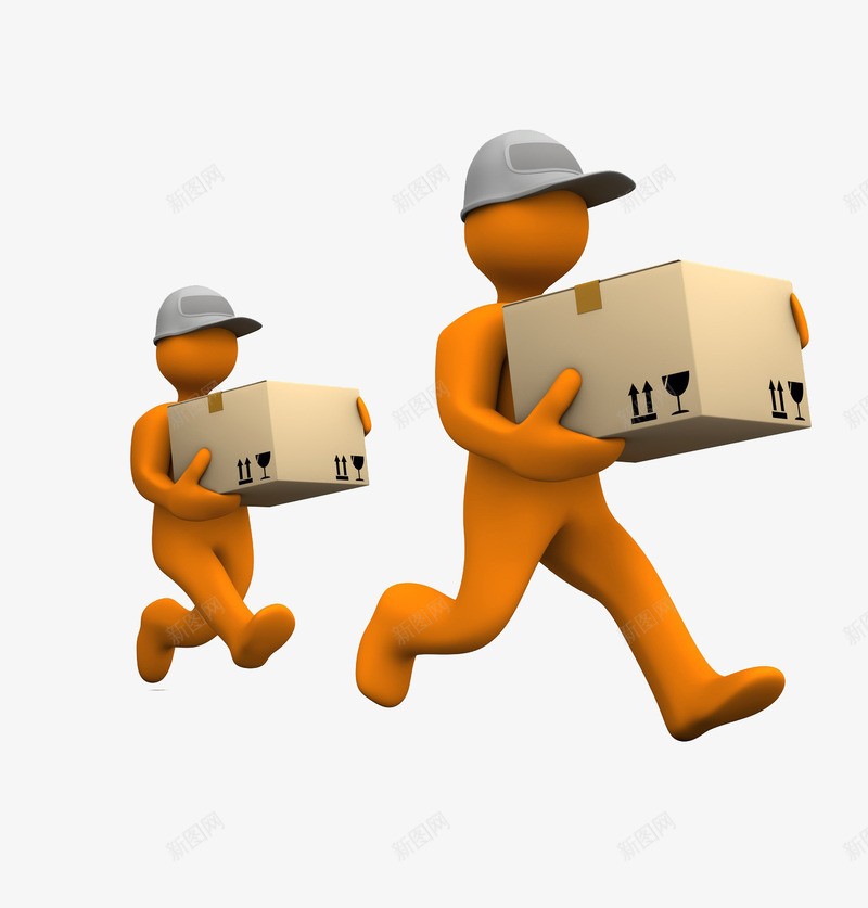 卡通抱着箱子的人图png免抠素材_新图网 https://ixintu.com 卡通 奔跑的 帽子 快递员 插图 搬货员 搬运工 箱子