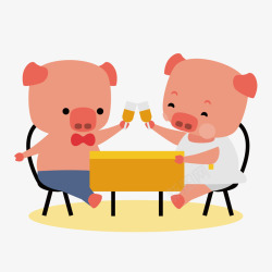 扁平吃饭可爱粉色小猪吃饭矢量图高清图片