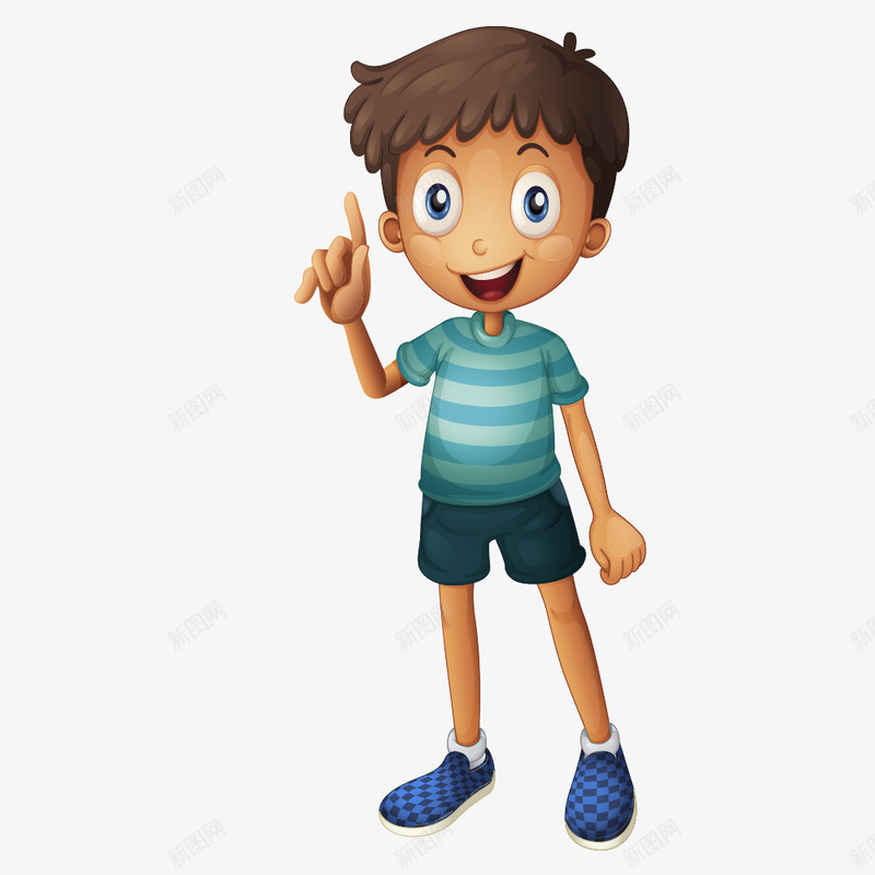 开心男孩png免抠素材_新图网 https://ixintu.com 一个 卡通 思考 手绘 条纹 男孩 短袖 蓝色