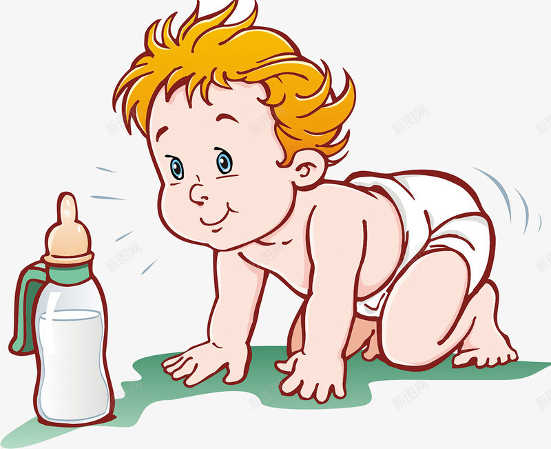 婴儿宝宝爬行插画png免抠素材_新图网 https://ixintu.com 奶瓶 婴儿喝奶 插画 爬行