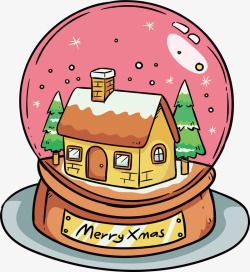 小屋水晶球手绘粉红圣诞水晶球高清图片