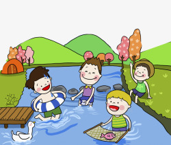 水坑里游泳河水里游泳玩耍的小孩高清图片