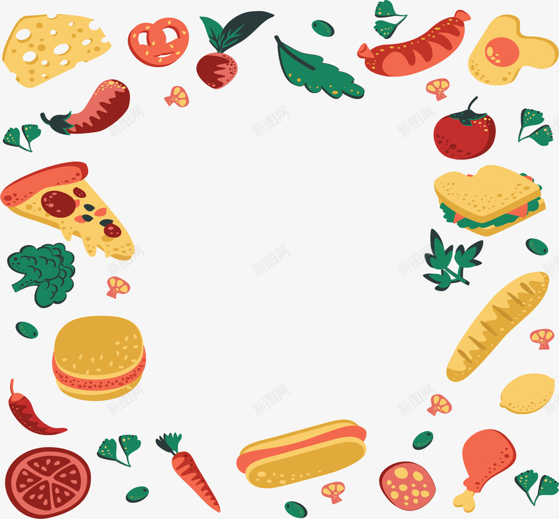 飞舞的美食食材边框矢量图ai免抠素材_新图网 https://ixintu.com 矢量png 美味食物 美食边框 美食食材 食材 食材边框 矢量图