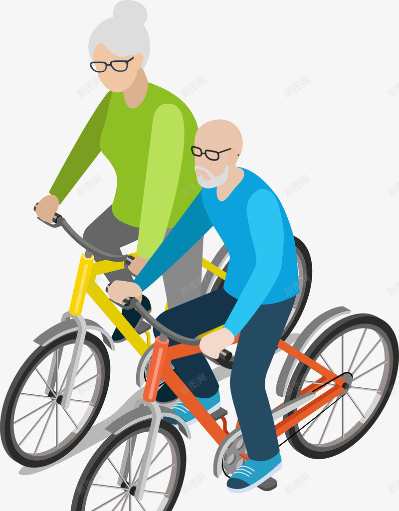 骑自行车锻炼png免抠素材_新图网 https://ixintu.com 卡通 日常生活 矢量图案 老人 自行车 锻炼