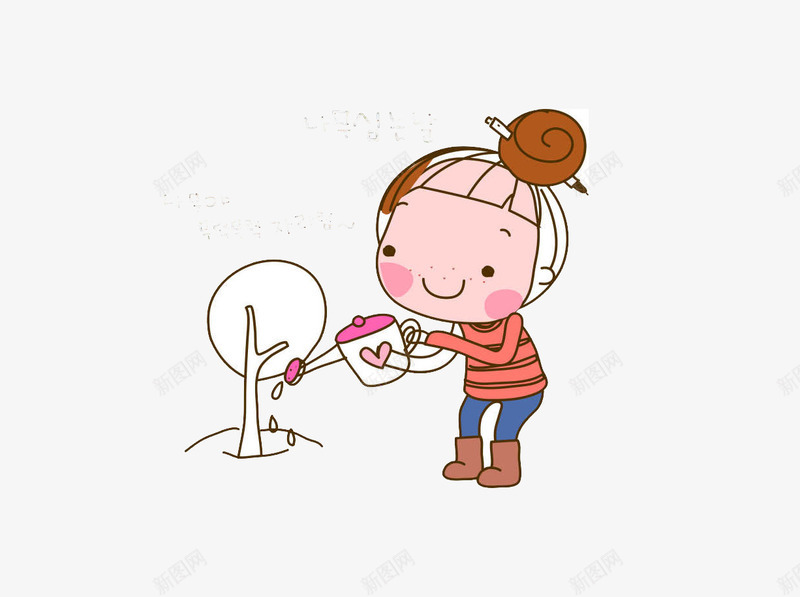 浇树的小女孩素描彩绘png免抠素材_新图网 https://ixintu.com 小女孩 植树节 浇树 环保