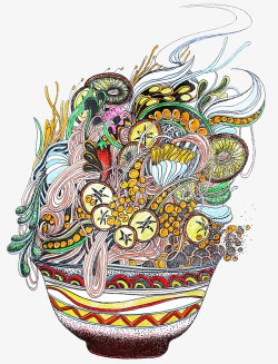 手绘饭勺图案各种食物手绘高清图片