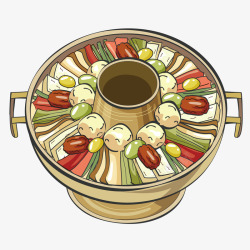 韩式菜肴一锅手绘的韩式火锅矢量图高清图片