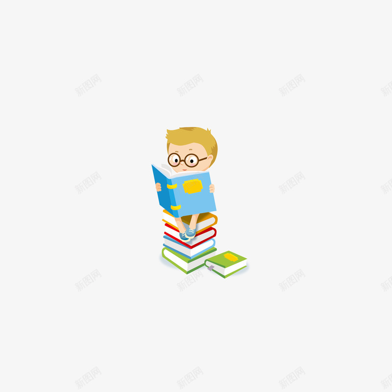 看书的小孩png免抠素材_新图网 https://ixintu.com 书本 卡通 小男孩 手绘 眼镜 红色的 黄色的