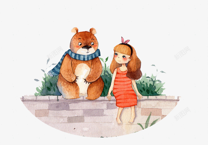 小熊和女孩png免抠素材_新图网 https://ixintu.com 儿童插画 卡通 卡通人物 卡通动物 可爱 小熊 插画 故事插画