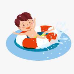 男女小孩装饰画卡通游泳的小孩高清图片