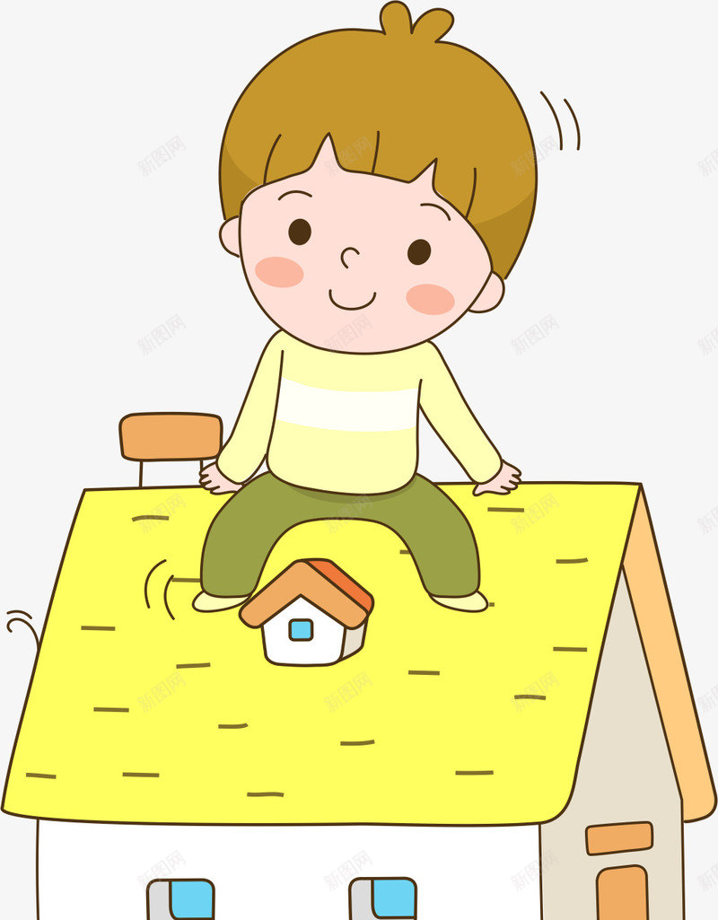 卡通儿童png免抠素材_新图网 https://ixintu.com AI 儿童 卡通 小孩 房子 房屋 手绘 插画 线条 黄色