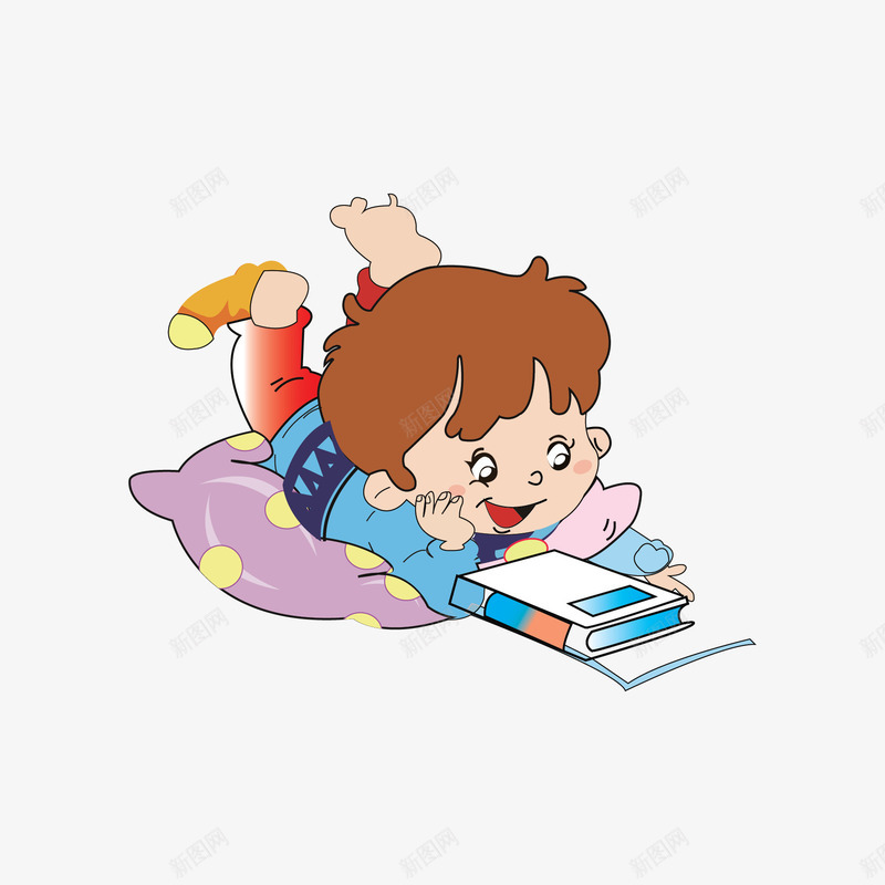 趴着看书的小朋友png免抠素材_新图网 https://ixintu.com 学习 看书 趴着的小孩
