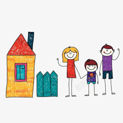 幸福家庭房子手绘美好生活幸福家庭高清图片