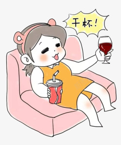 小孩吃披萨喝饮料喝红酒的卡通小女孩高清图片