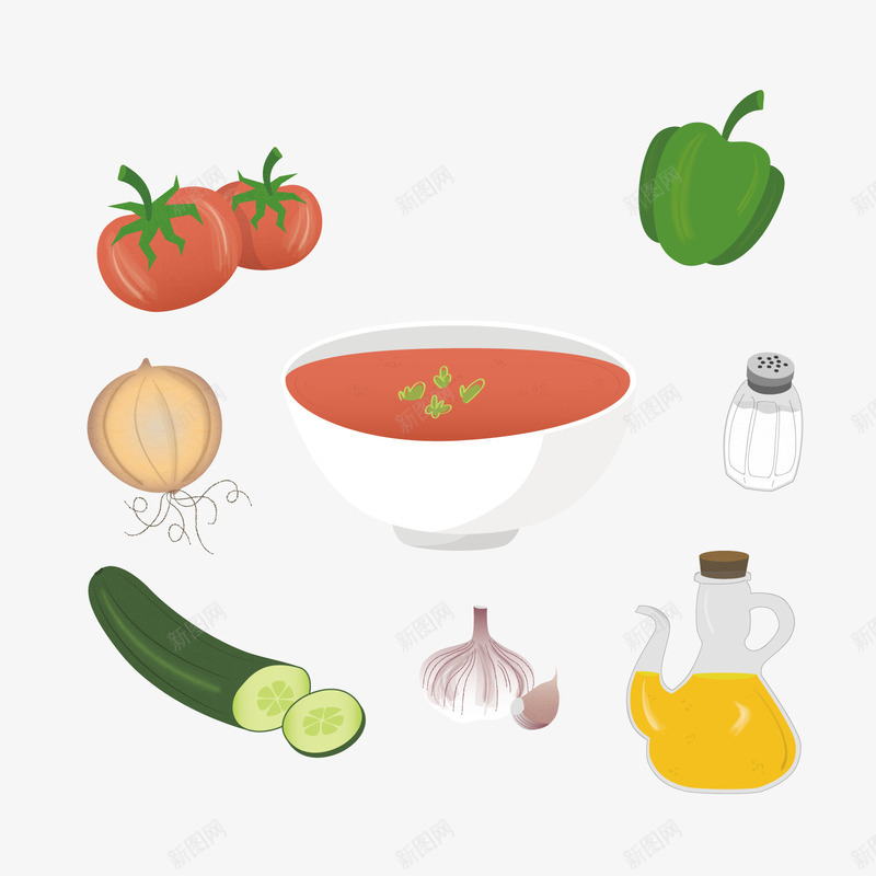彩绘西班牙蔬菜冷汤食谱png免抠素材_新图网 https://ixintu.com 制作 料理 食物 食谱