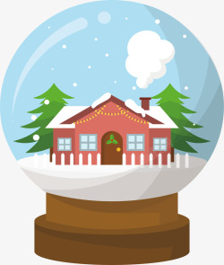 小屋水晶球飘雪红房子水晶球高清图片