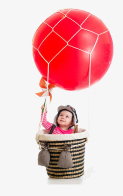 小孩在热气球里拍照素材