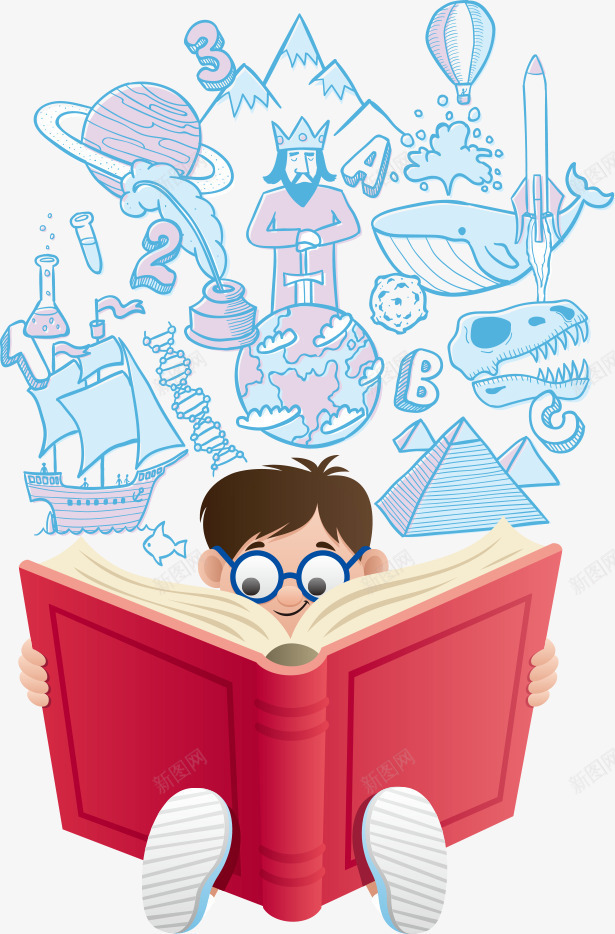 看书的小孩矢量图ai免抠素材_新图网 https://ixintu.com 人物 卡通人物 卡通学生 学生 矢量学生 矢量图