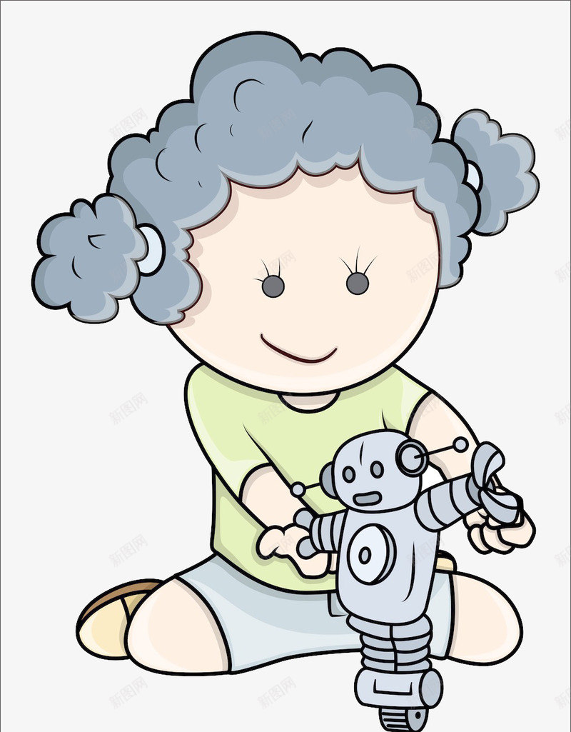 卡通玩机器人的小孩png免抠素材_新图网 https://ixintu.com 卡通 卡通机器人 小孩 机器人