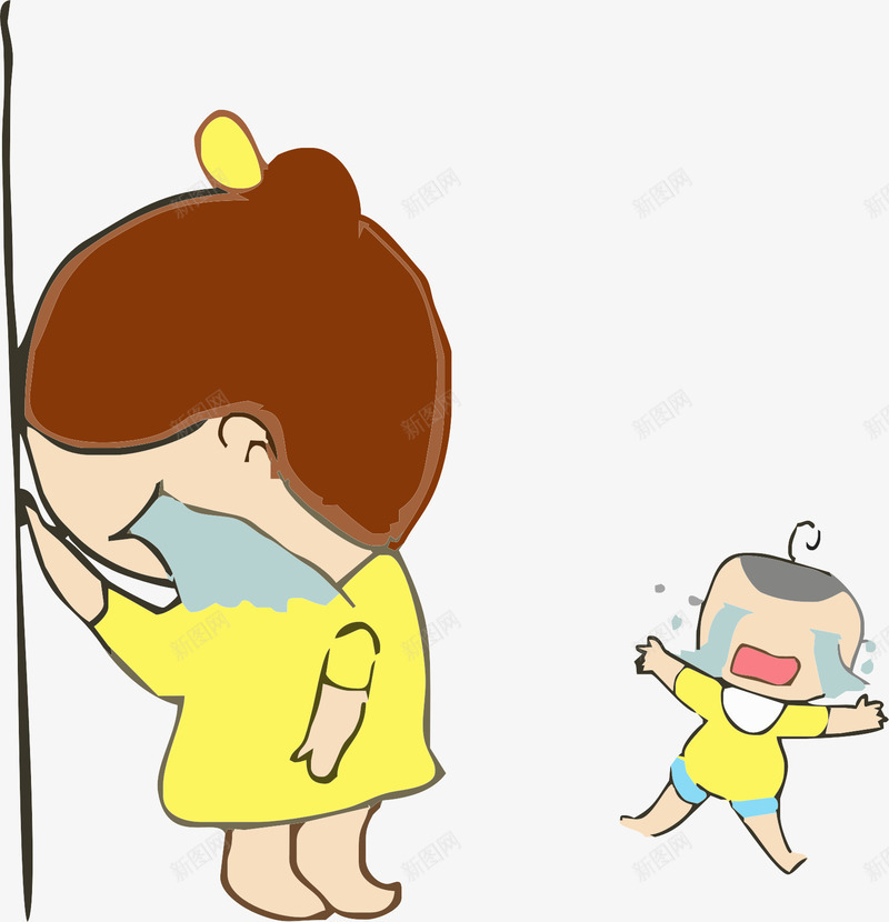 对宝宝哭无能为力的妈妈png免抠素材_新图网 https://ixintu.com 卡通 哭 妈妈 婴儿哭 宝宝