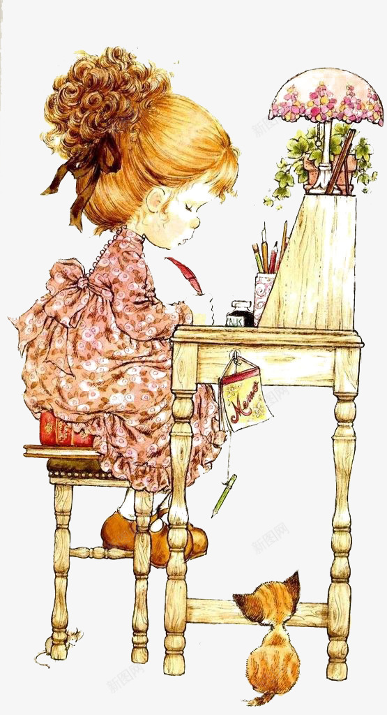 复古小女孩png免抠素材_新图网 https://ixintu.com 写信 卡通 复古 女孩 小孩 手绘 插画 欧式