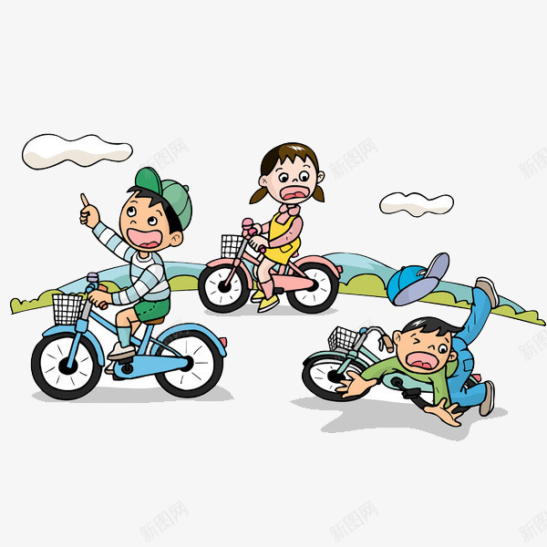 骑车的一家人png免抠素材_新图网 https://ixintu.com 困难 小孩 摔倒 骑车