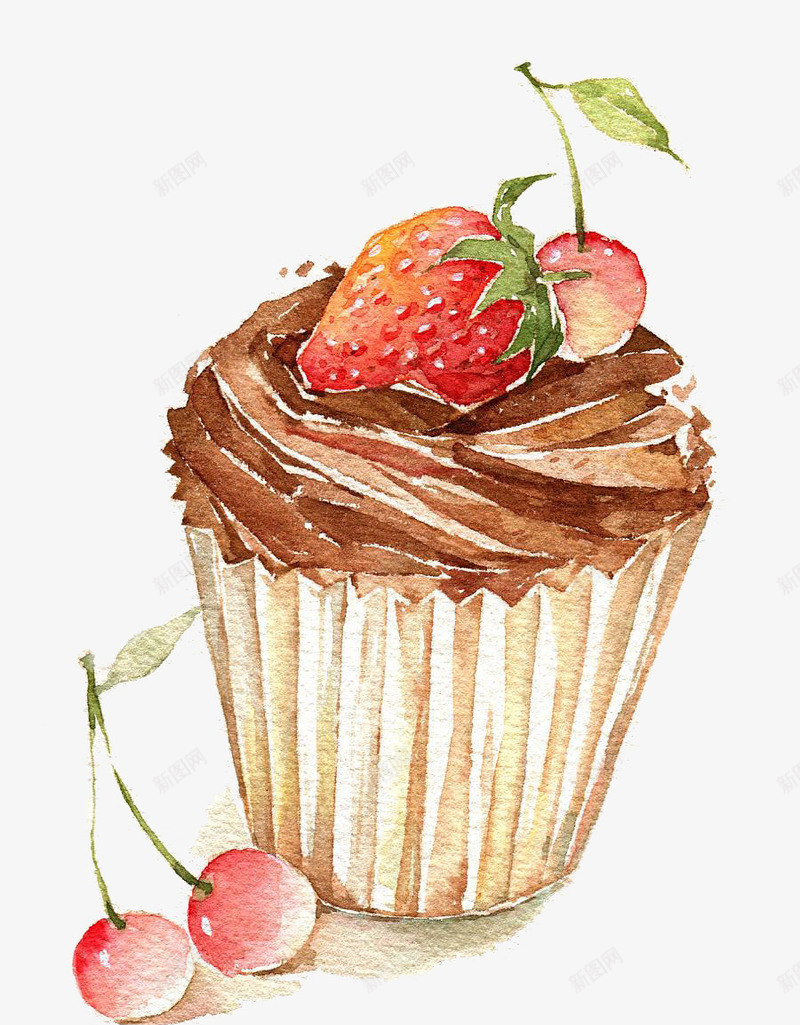 水彩绘红色草莓蛋糕png免抠素材_新图网 https://ixintu.com 卡通食物 水彩绘 甜食 纸杯蛋糕 美食 草莓蛋糕 蛋糕