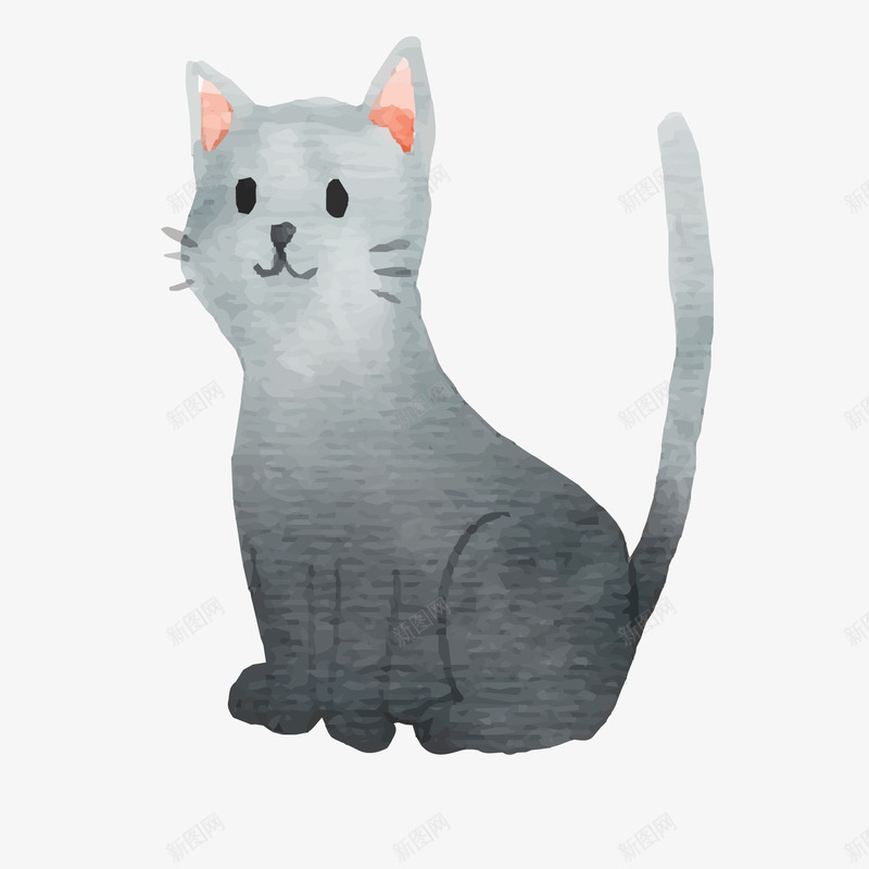 水彩绘动物卡片矢量图ai免抠素材_新图网 https://ixintu.com 动物设计 手绘 水彩 灰色 猫咪设计 矢量图