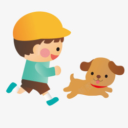 简笔画狗狗卡通小男孩和宠物狗玩耍高清图片