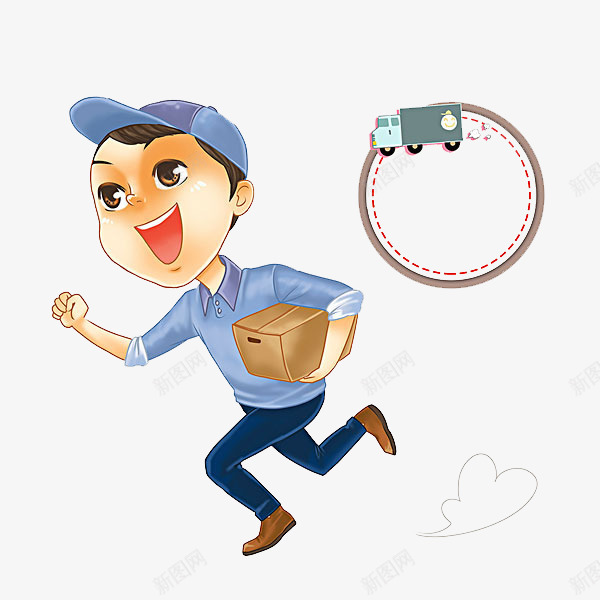 奔跑的男人png免抠素材_新图网 https://ixintu.com 卡车 卡通 奔跑的 快递员 简笔 蓝色的 速度