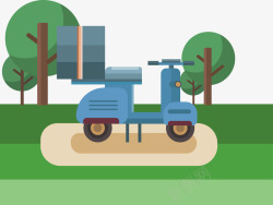卡通绿色草坪上的快递单车素材