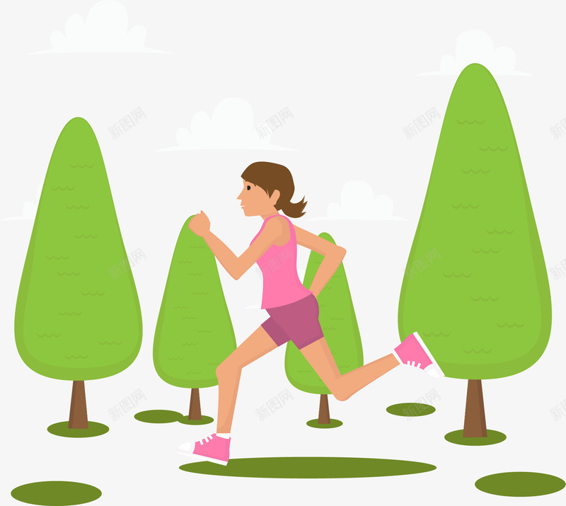 晨间跑步的女孩png免抠素材_新图网 https://ixintu.com 健康生活 减肥计划 晨跑 矢量素材 跑步的女孩