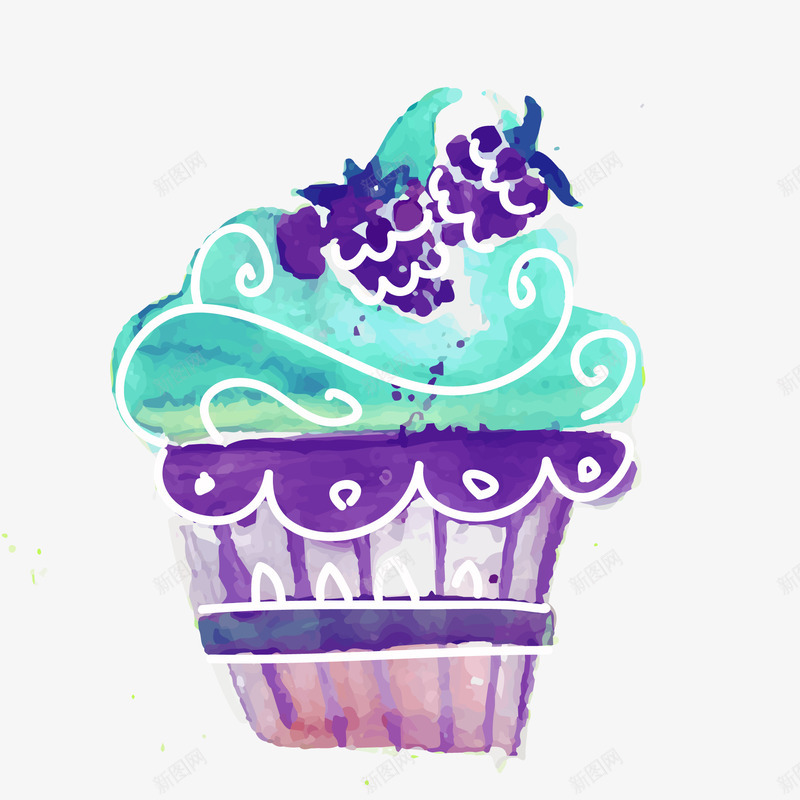 卡通葡萄水果蛋糕png免抠素材_新图网 https://ixintu.com 卡通 彩绘 手绘 水彩 纸杯蛋糕 蛋糕设计