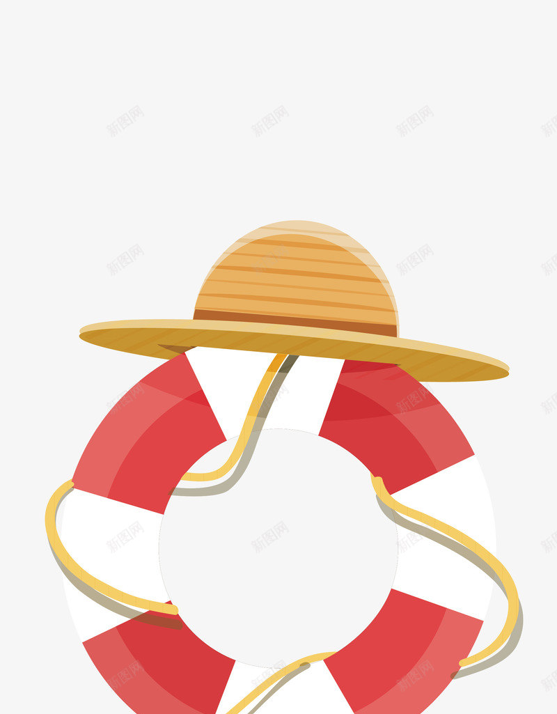 游泳圈红白条纹沙滩帽png免抠素材_新图网 https://ixintu.com 卡通手绘 沙滩帽 游泳圈 红白条纹