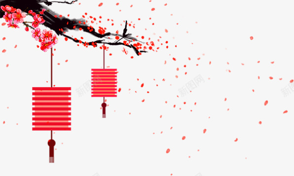 红色中国风花枝灯笼png免抠素材_新图网 https://ixintu.com 中国风挂饰 新年 新春 春节 花枝灯笼 过年