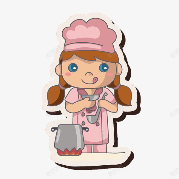 手绘喝汤的女厨师png免抠素材_新图网 https://ixintu.com 勺子 卡通手绘 厨娘 厨师 女孩 女生 水彩 汤勺 粉色 食物