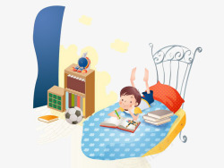 趴在床上学生学习高清图片