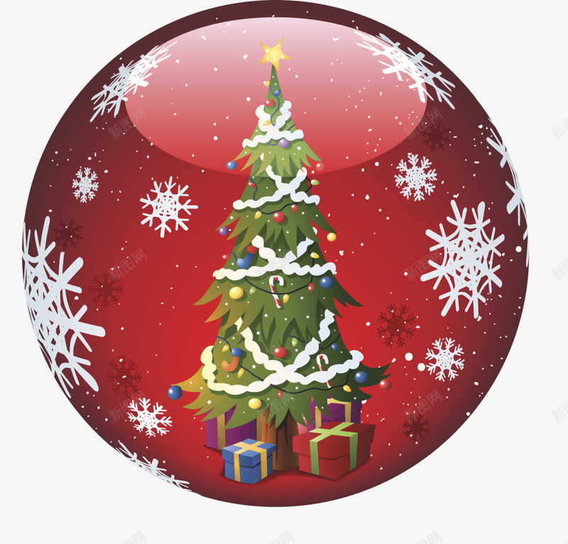 圣诞红色水晶球png免抠素材_新图网 https://ixintu.com 圣诞树 圣诞节 水晶球 红色 装饰 雪花