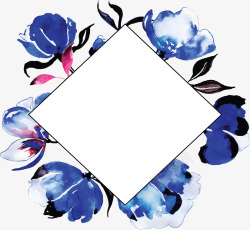 蓝色水彩花朵边框矢量图素材