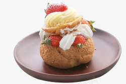 棕色面包实物草莓奶油甜品高清图片