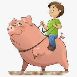 卡通人物猪骑猪的小孩矢量图高清图片