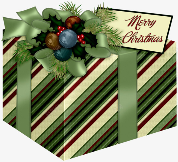 圣诞礼盒3Dpng免抠素材_新图网 https://ixintu.com 3D 条纹 礼物 礼盒 绿色