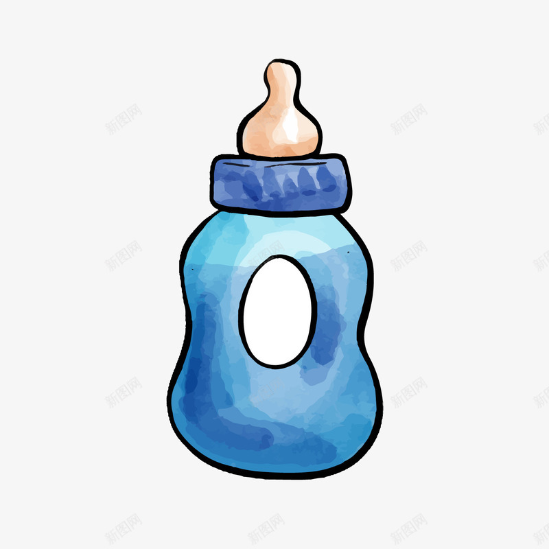 手绘蓝色奶瓶png免抠素材_新图网 https://ixintu.com 卡通 婴儿用品 手绘奶瓶 背景装饰 蓝色
