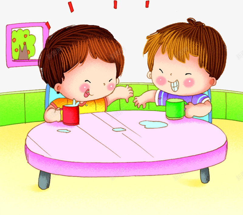 卡通手绘两个小孩喝水玩png免抠素材_新图网 https://ixintu.com 卡通 喝水 宝宝喝水 手绘 玩