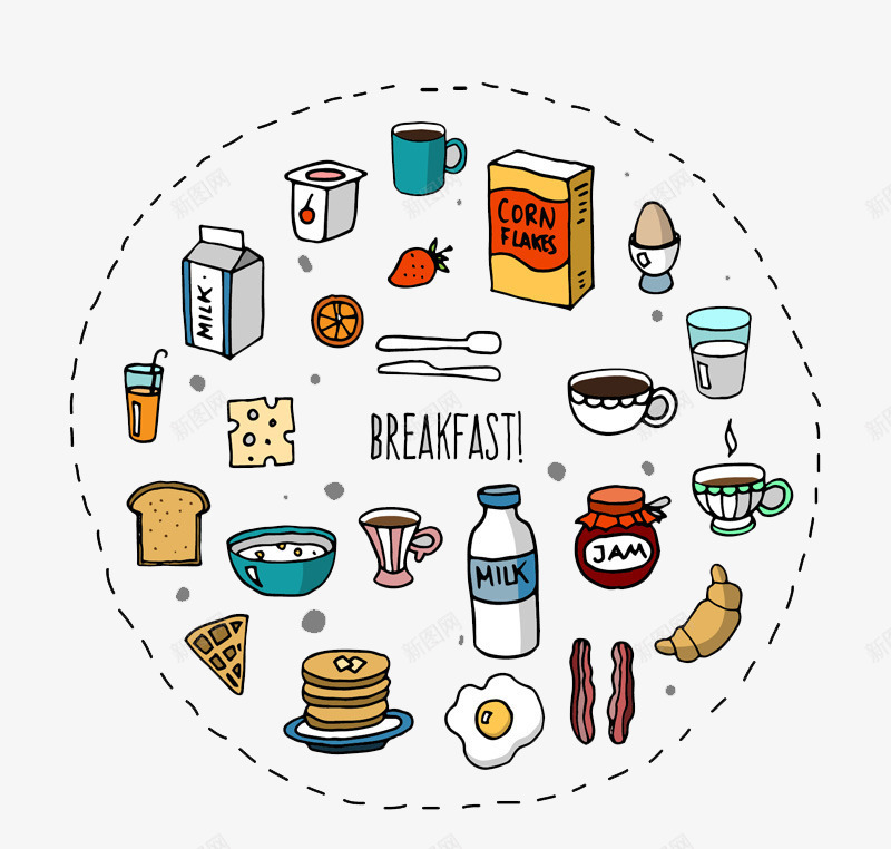 彩绘早餐矢量图ai免抠素材_新图网 https://ixintu.com 卡通 彩绘 早餐 矢量图
