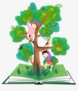 六一儿童节孩子手绘卡通插图六一儿童节爬树的小高清图片